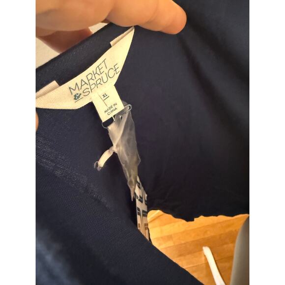 NWT Market & Spruce Button Down Navy Blouse with Double Pockets Sz. XL - Picture 4 of 9